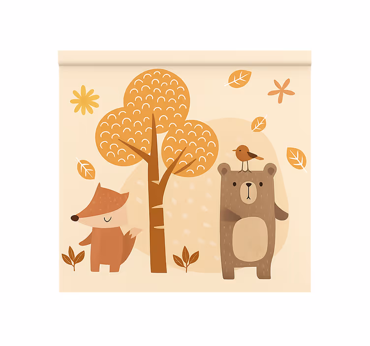 Store enrouleur pour chambre enfant animaux de la forêt beige - TenStickers