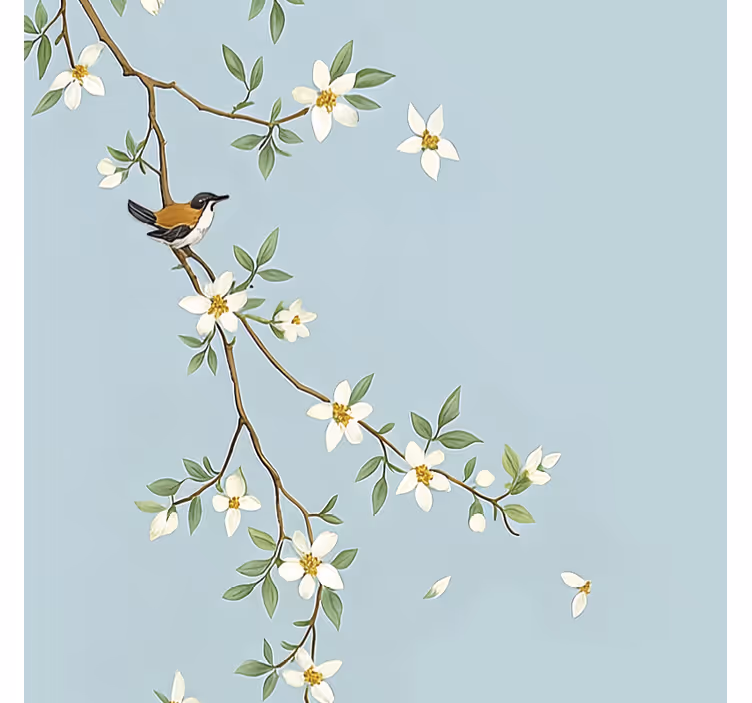 Store enrouleur couple oiseaux des branches en fleurs - TenStickers