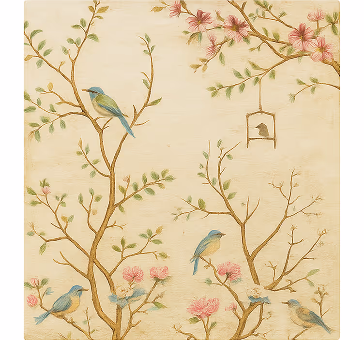 Store enrouleur pour chambre enfant oiseaux fleurs branches - TenStickers