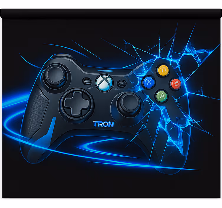 Store enrouleur geek manette bleu néon brisée - TenStickers