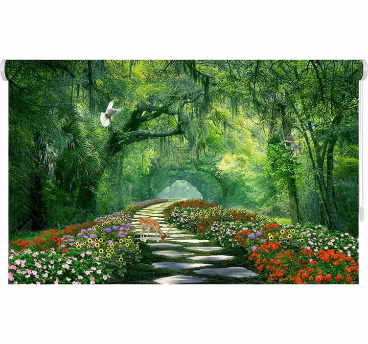 Store enrouleur arbre chemin forestier surréaliste - TenStickers
