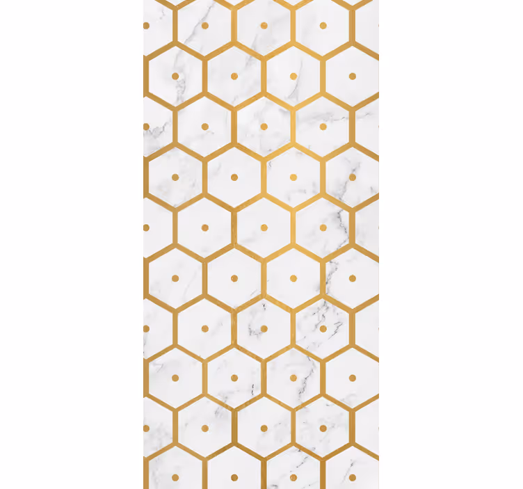 Store enrouleur salle à manger motif marbre doré hexagonal - TenStickers