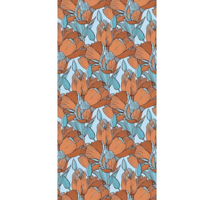 Store enrouleur salle à manger design bleu tulipes marron - TenStickers