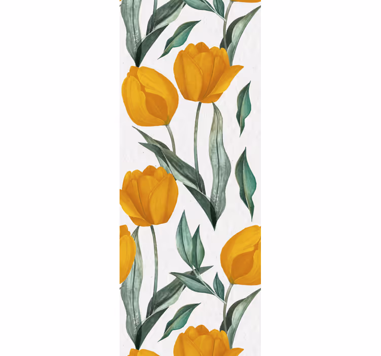Store enrouleur salle à manger motif peinture tulipes jaunes - TenStickers