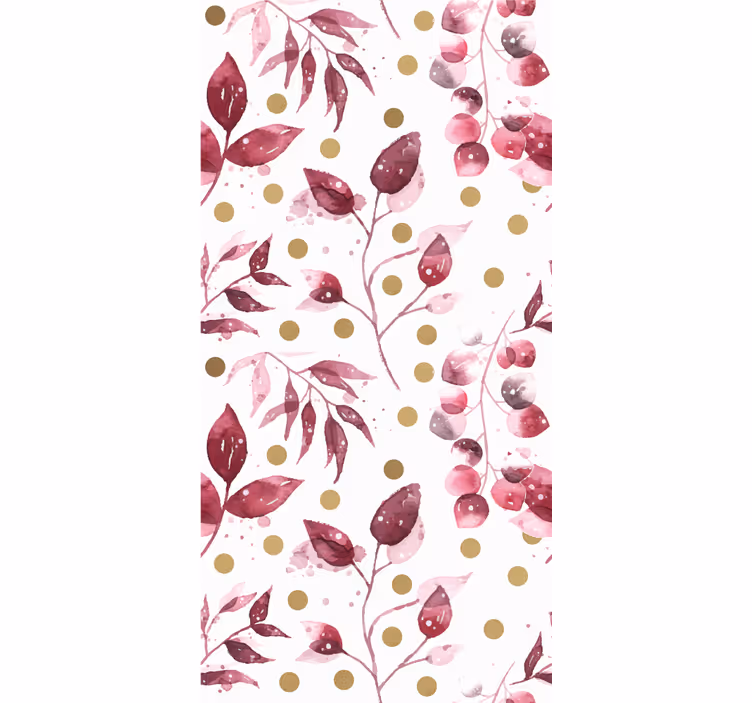 Store enrouleur salle à manger feuilles bordeaux à pois dorés - TenStickers
