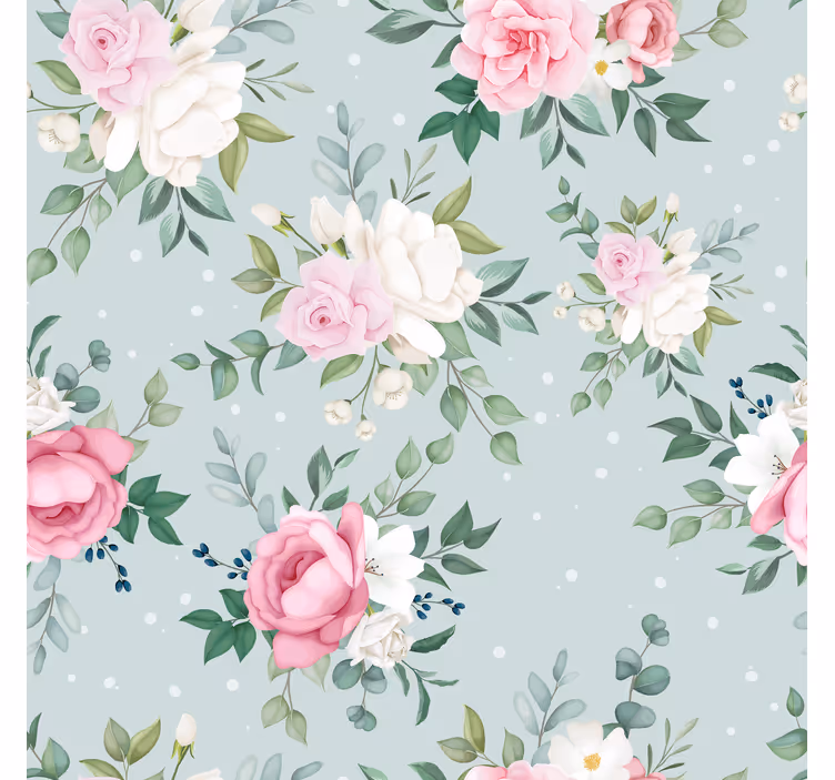 Store enrouleur salle à manger fleurs bleues et roses - TenStickers