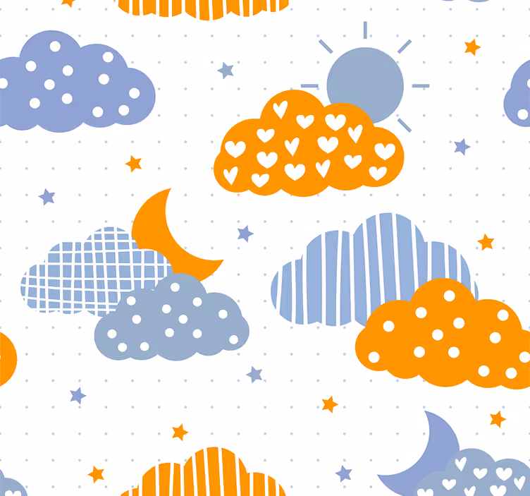 Store enrouleur chambre enfant nuages orange et bleu - TenStickers