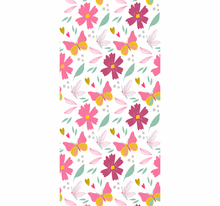 Store enrouleur chambre enfant papillons fleurs roses et jaunes - TenStickers