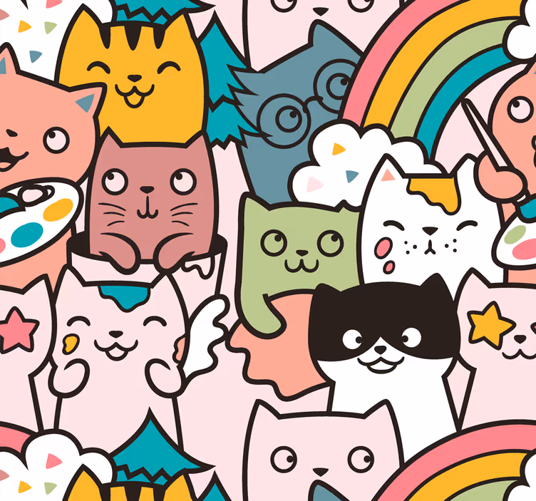 Store enrouleur chambre enfant motif chat pastel - TenStickers