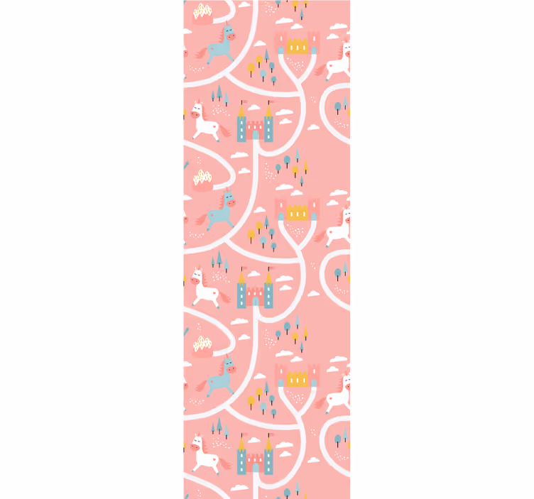 Store enrouleur chambre enfant licornes et châteaux roses - TenStickers