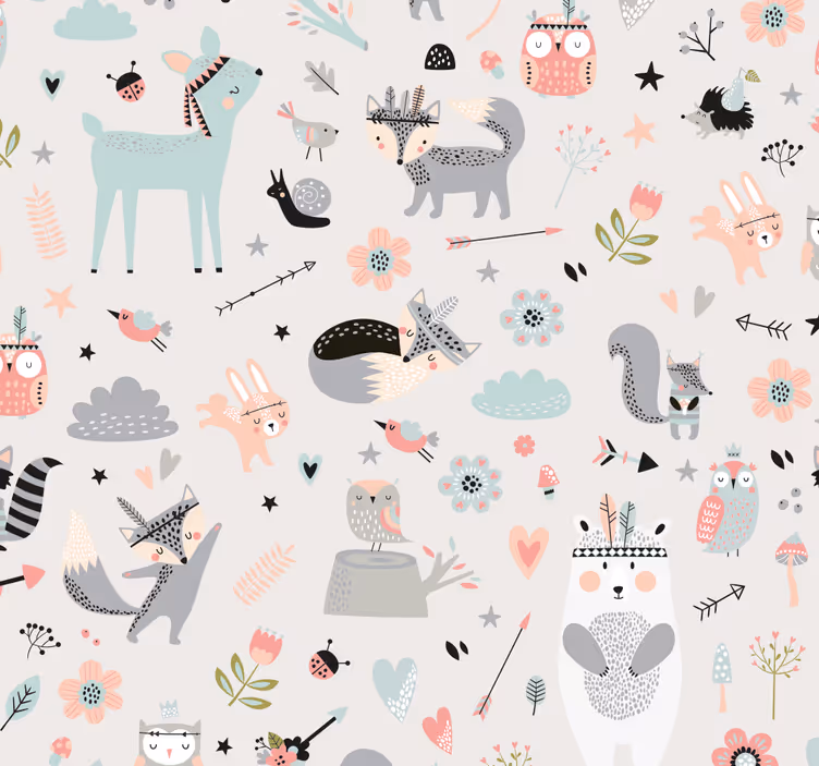 Store enrouleur chambre enfant style nordique forêt rose - TenStickers
