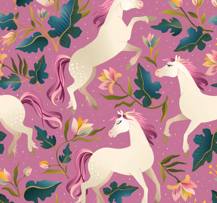 Store enrouleur chambre enfant design cheval floral rose - TenStickers
