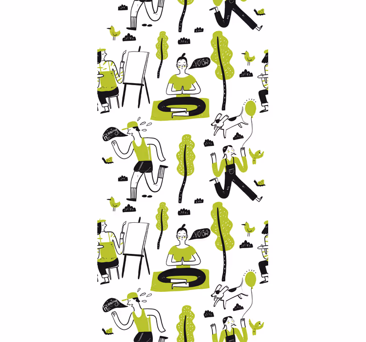 Store enrouleur bureaux ensemble doodles mode de vie sain - TenStickers