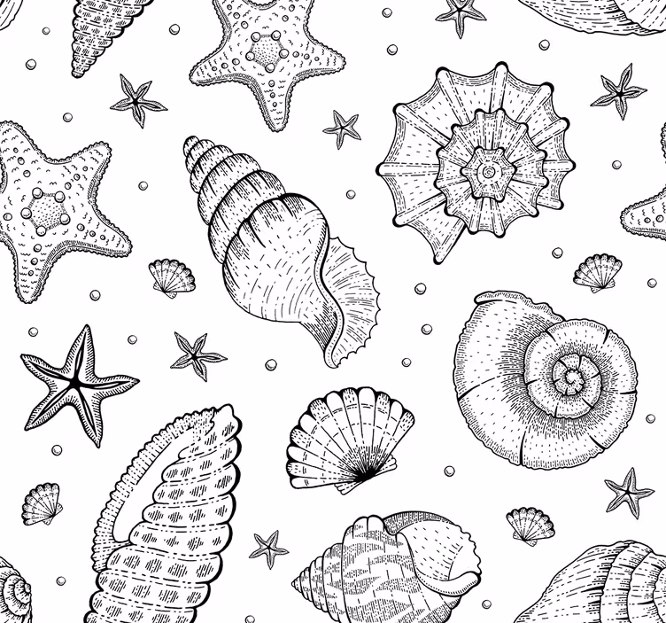 Store enrouleur bureaux vie marine et coquillages noir blanc - TenStickers