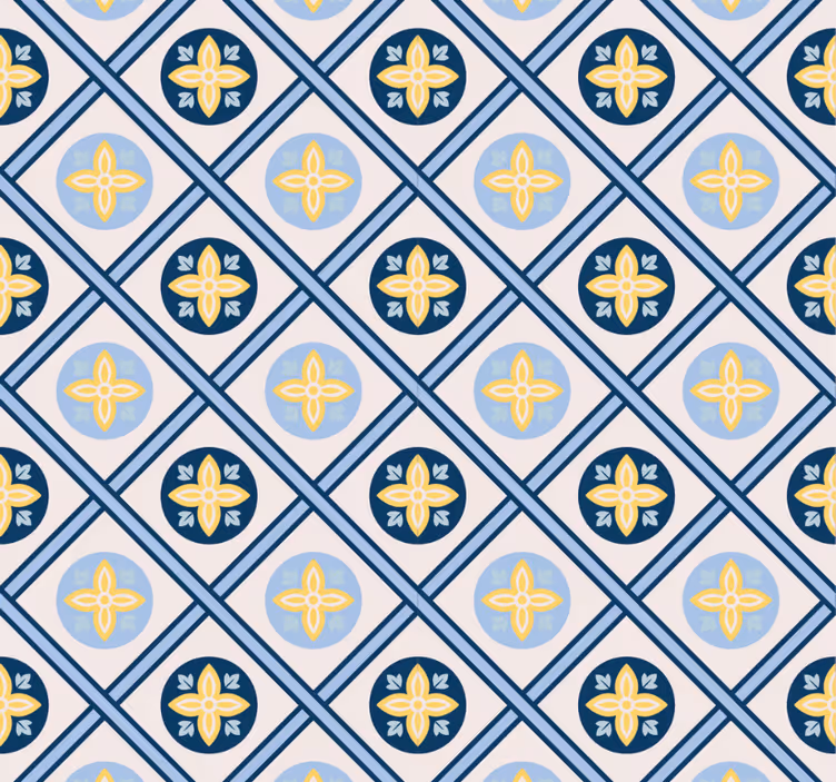 Store enrouleur moderne carrelage portugais bleu bébé et jaune - TenStickers