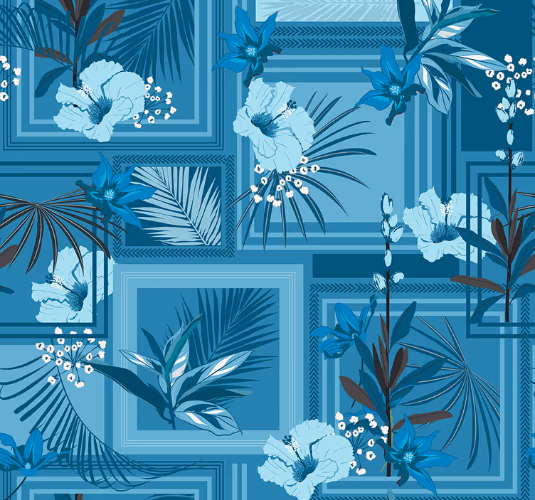 Store enrouleur salle de bain motif floral bleu - TenStickers
