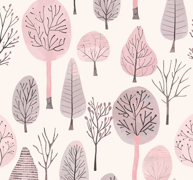 Store enrouleur rose arbres nordiques - TenStickers