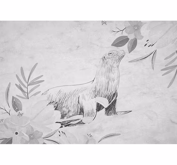 Store enrouleur cuisine phoque gris nageant et fleurs - TenStickers