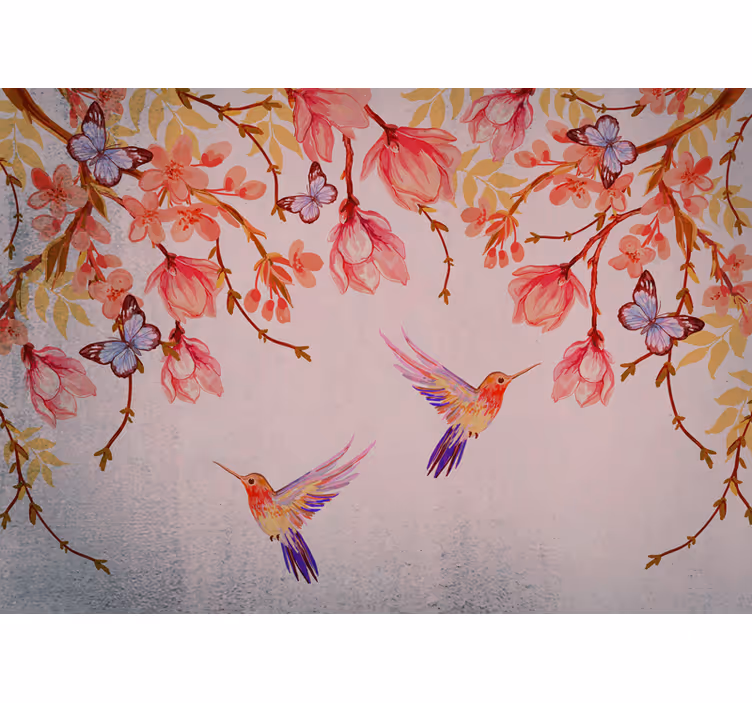Store enrouleur cuisine magnolia et oiseaux style chinois - TenStickers