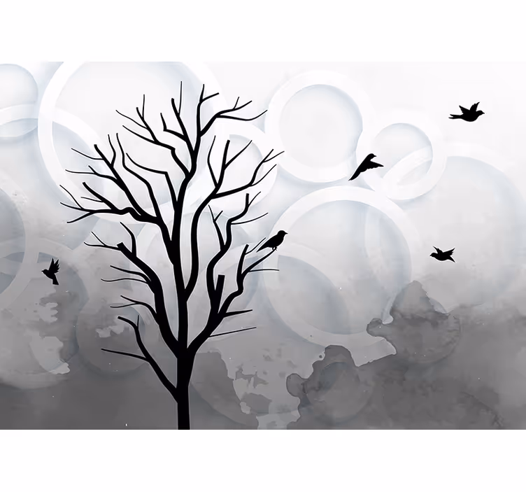 Store enrouleur cuisine arbre noir artistique avec oiseaux - TenStickers
