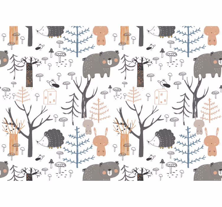 Store enrouleur blanc forêt scandinave avec animaux - TenStickers