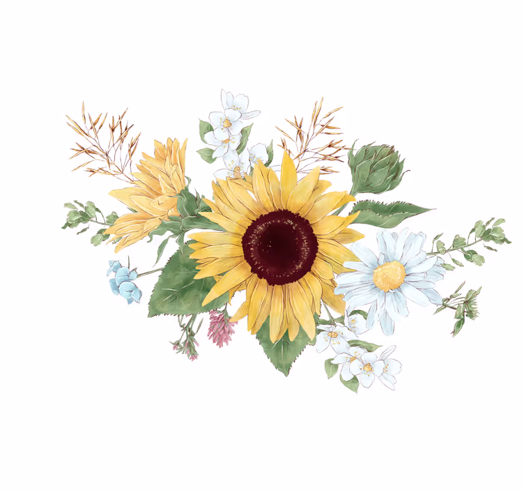 Store enrouleur blanc fleurs de tournesols et marguerites - TenStickers