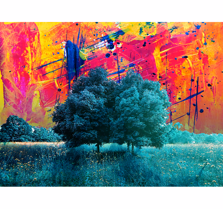 Store enrouleur bureau paysage coloré avec arbres - TenStickers
