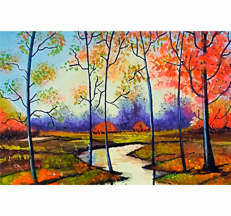 Store enrouleur bureau art moderne arbres colorés - TenStickers