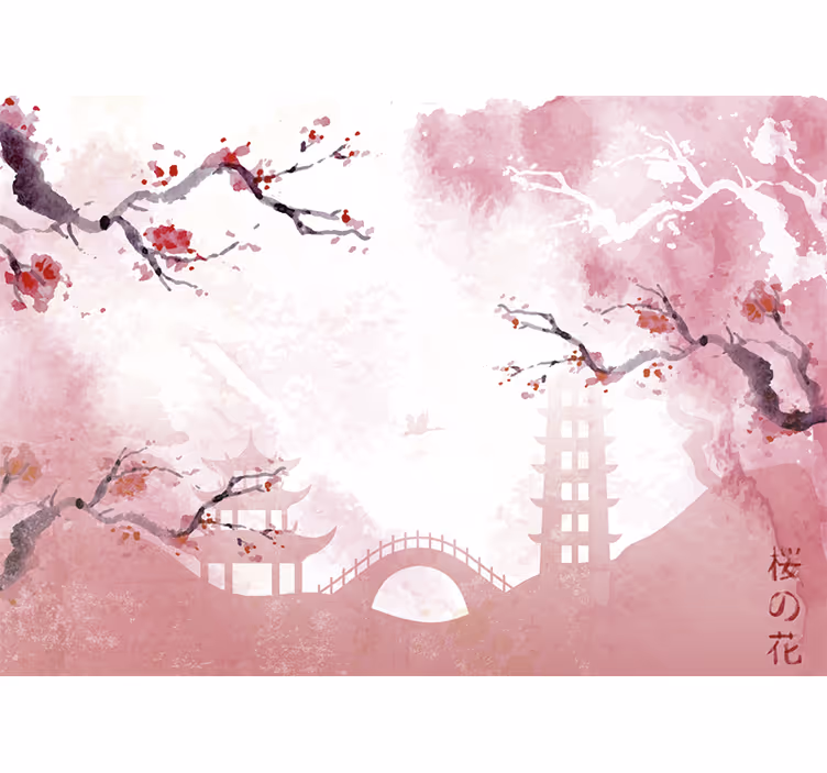 Store enrouleur bureau panorama de fleurs de cerisier - TenStickers