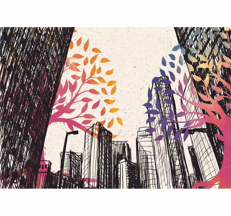 Store enrouleur bureau arbres saisonniers et gratte-ciels - TenStickers