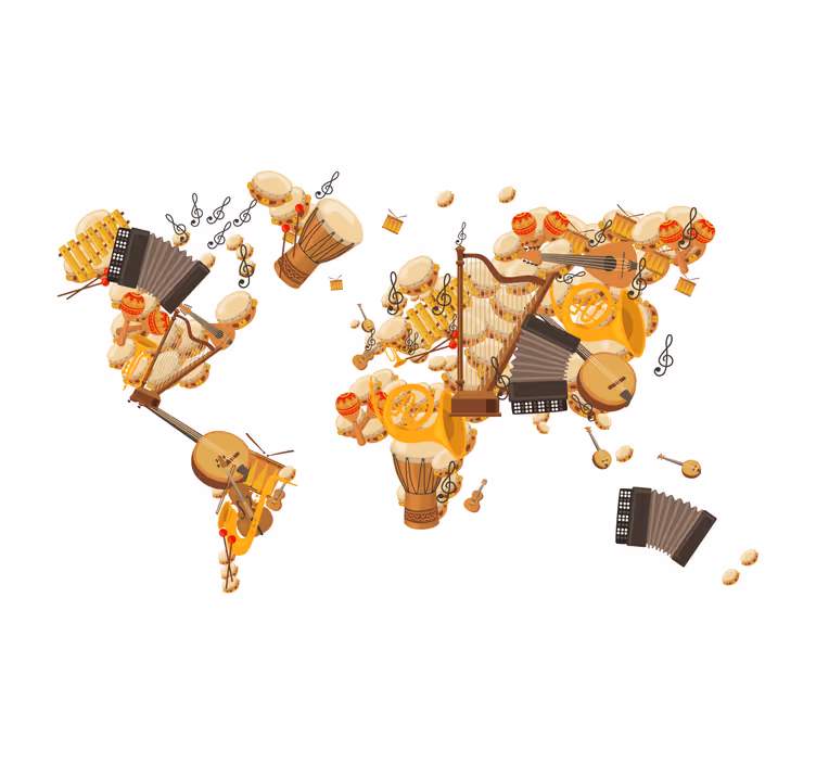 Store enrouleur bureau carte du monde des instruments - TenStickers