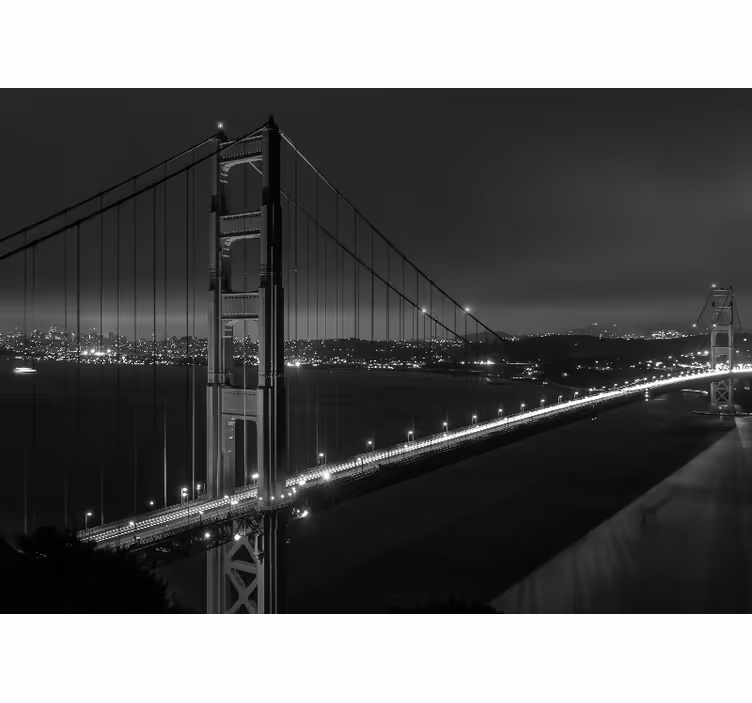 Store enrouleur bureau golden gate la nuit noir et blanc - TenStickers