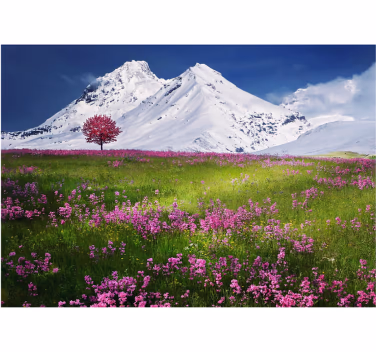 Store enrouleur bureau paysage de fleurs en montagne - TenStickers