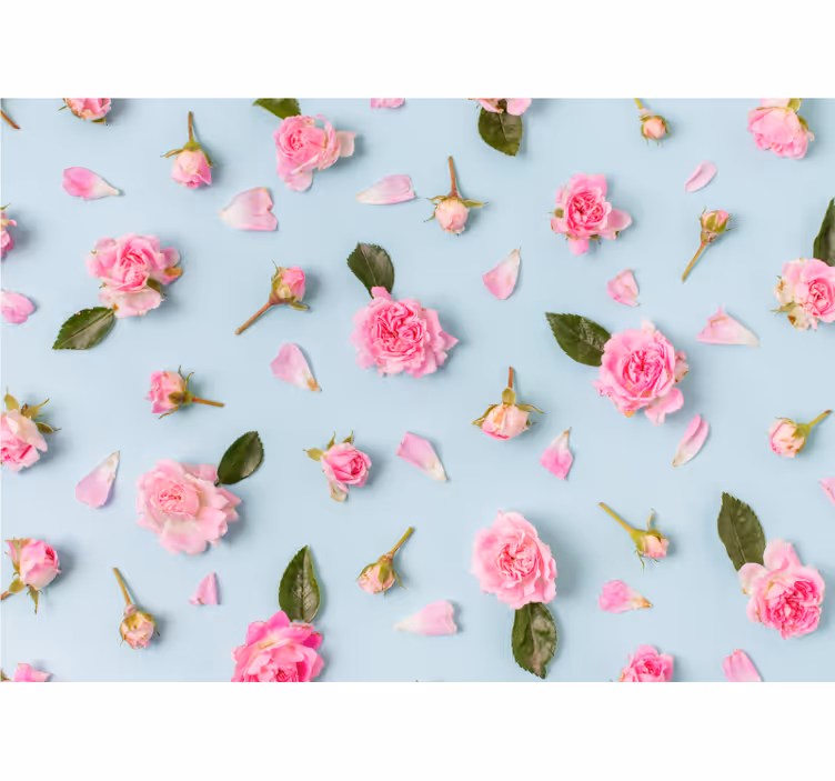 Store enrouleur bureau roses différentes fond bleu - TenStickers