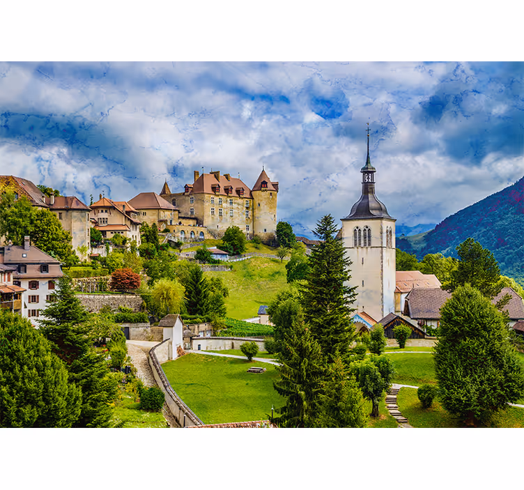 Store enrouleur bureau ville médiévale de gruyères - TenStickers