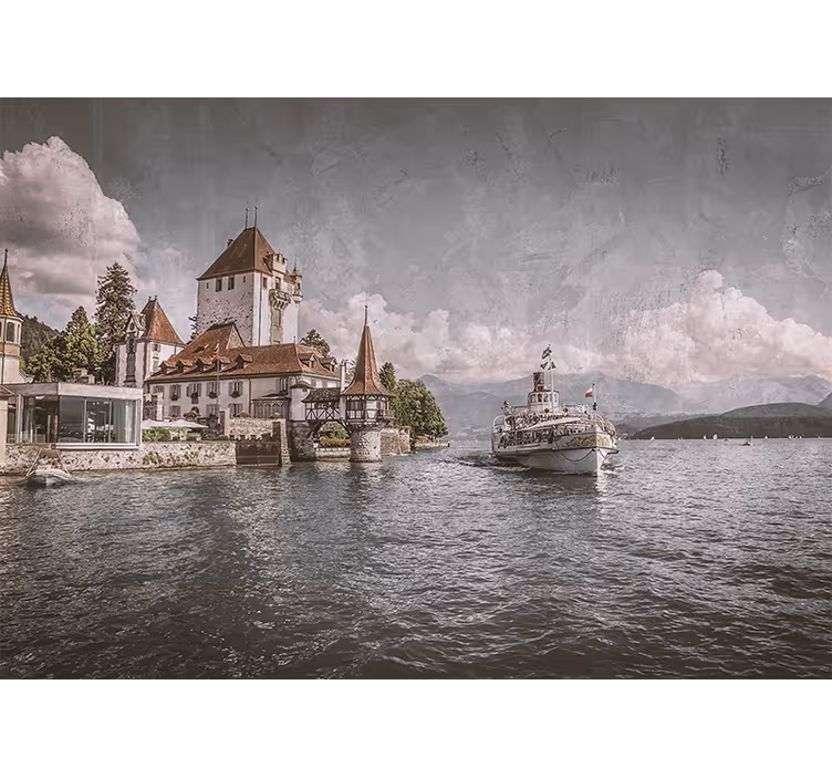 Store enrouleur bureau maison classique au lac avec bateau - TenStickers