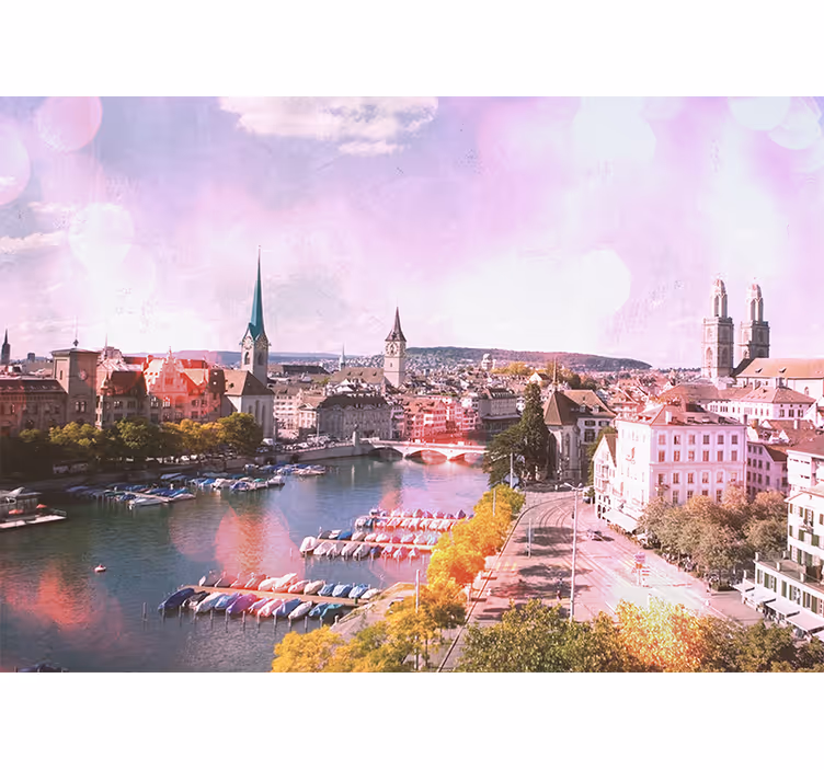 Store enrouleur bureau vue aérienne de zurich - TenStickers