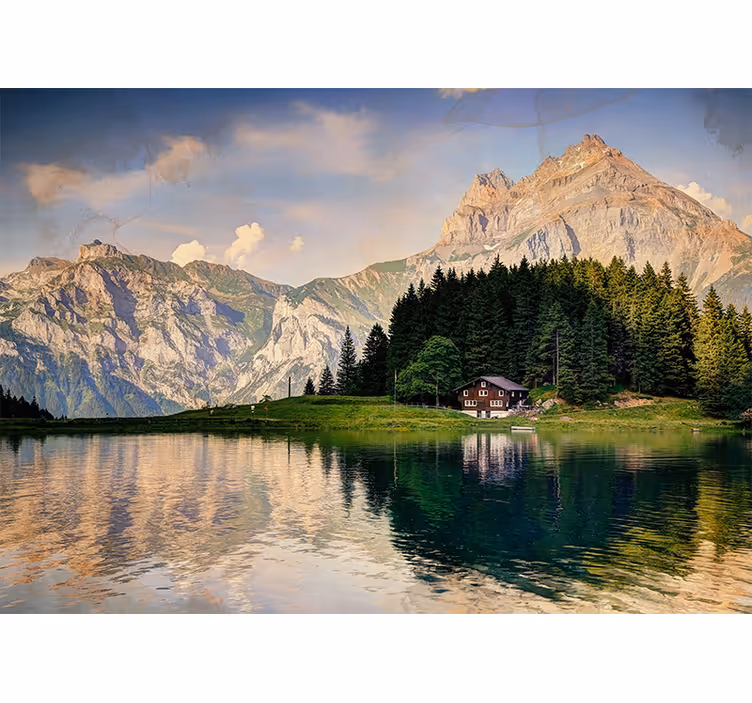 Store enrouleur bureau maison au bord du lac avec montagnes - TenStickers