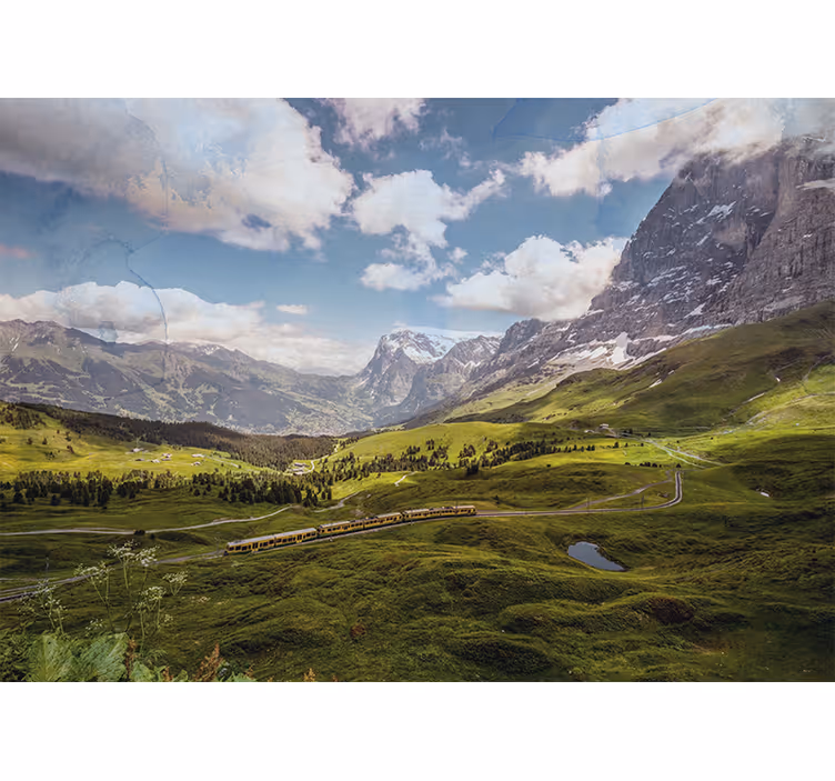 Store enrouleur bureau champ vert montagnes train - TenStickers