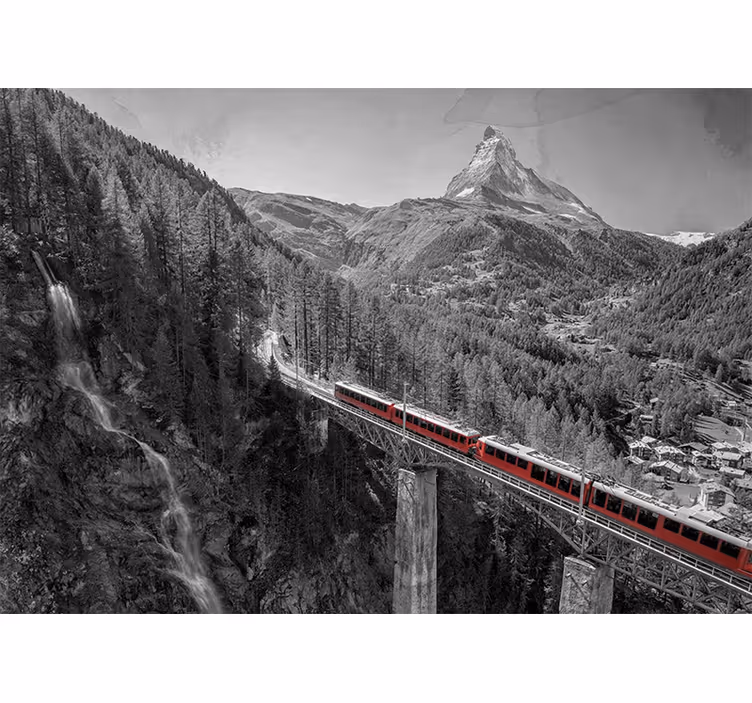 Store enrouleur bureau train rouge sur un pont - TenStickers