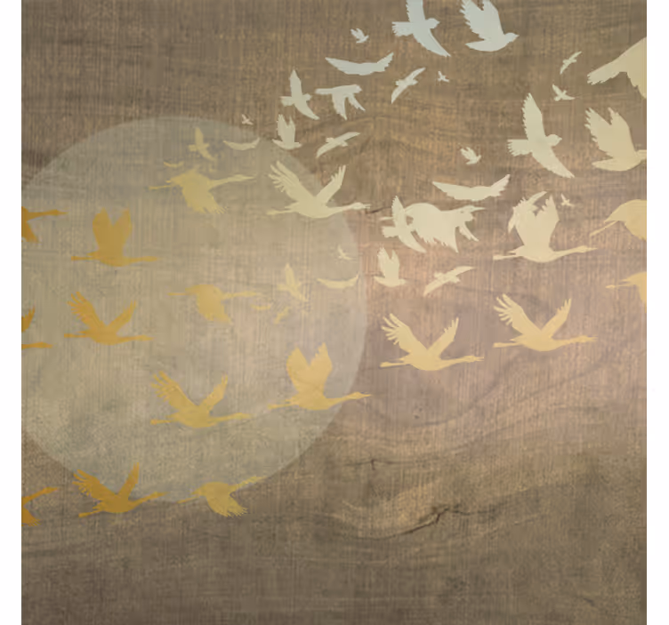 Store enrouleur bureau soleil oriental doré avec oiseaux - TenStickers