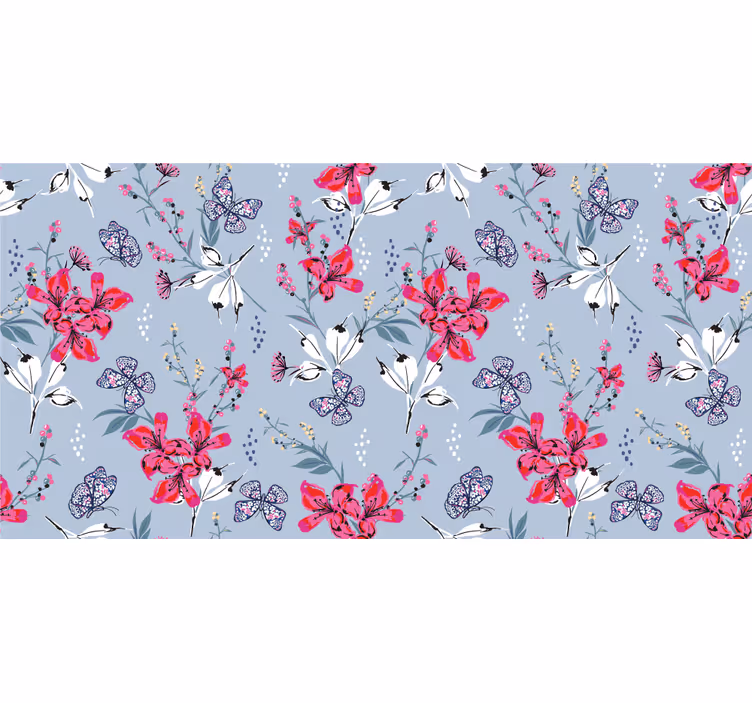 Store enrouleur bureau fleurs rouges abstraites et papillons - TenStickers