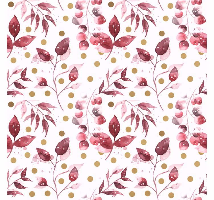 Store enrouleur bureau feuilles bordeaux à pois dorés - TenStickers
