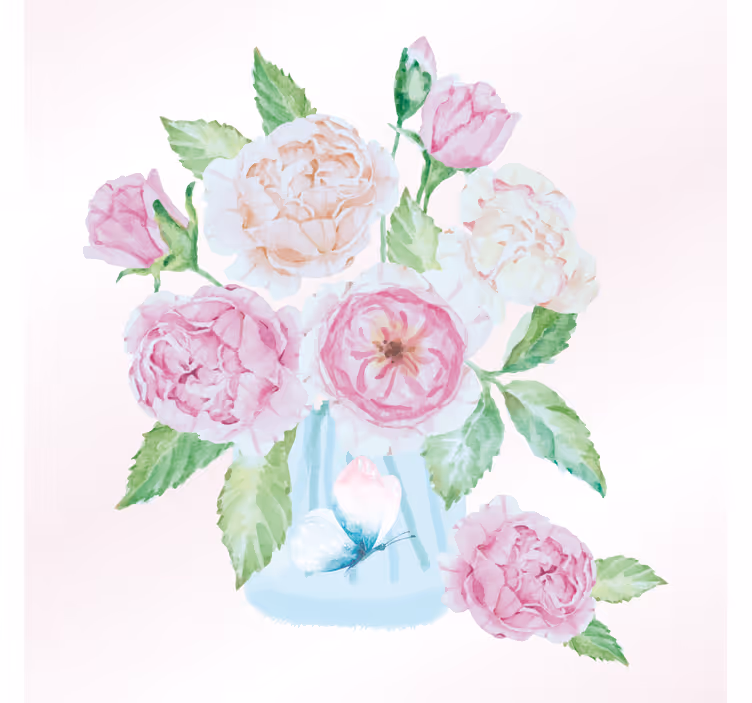 Store enrouleur bureau pot en verre avec fleurs et papillon - TenStickers