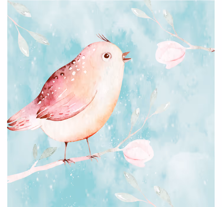Store enrouleur bureau oiseau peint avec fleurs blanches - TenStickers