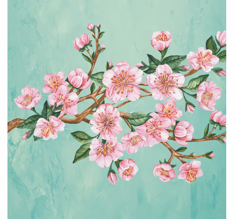 Store enrouleur bureau branche artistique fleurs roses - TenStickers