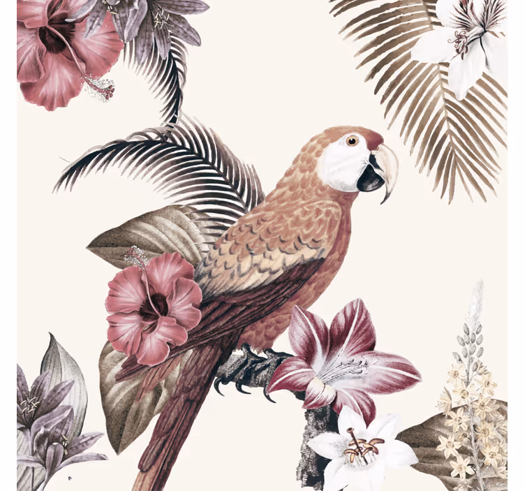 Store enrouleur bureau perroquet coloré fleurs roses - TenStickers