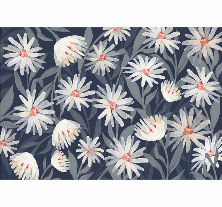 Store enrouleur chambre fleurs marguerites sur fond bleu - TenStickers