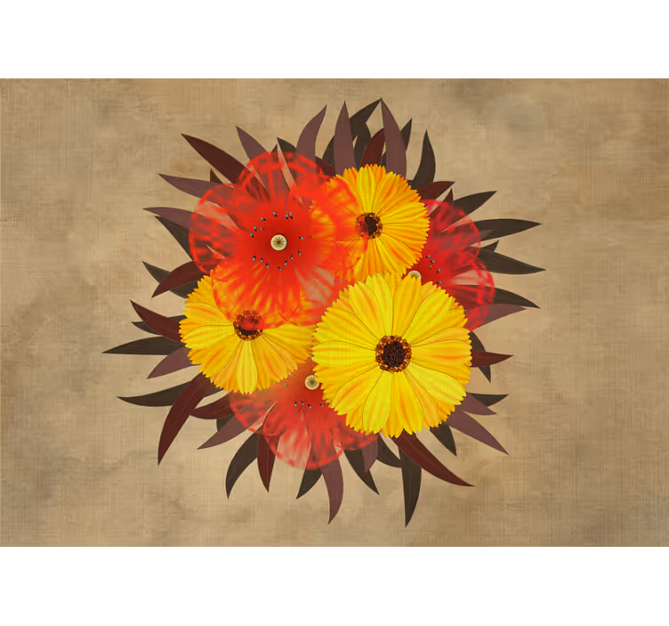 Store enrouleur beige coquelicots rouges et jaunes - TenStickers