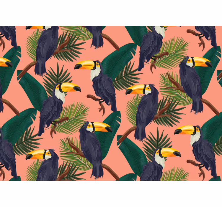 Store enrouleur chambre paysage rose exotique toucans - TenStickers